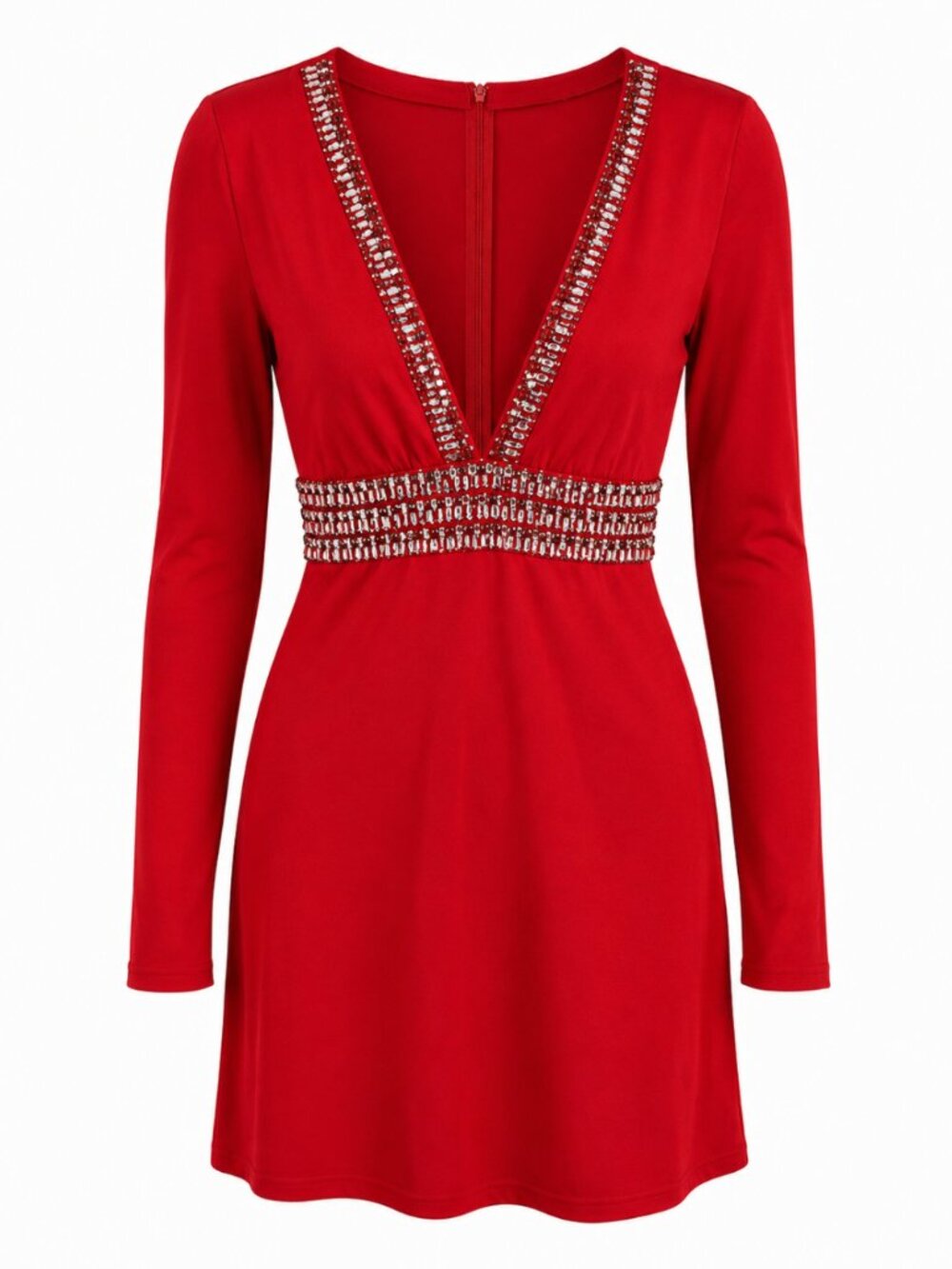 NWT Venus Red Crystal Embellished Long Sleeve Mini Dress Size 8